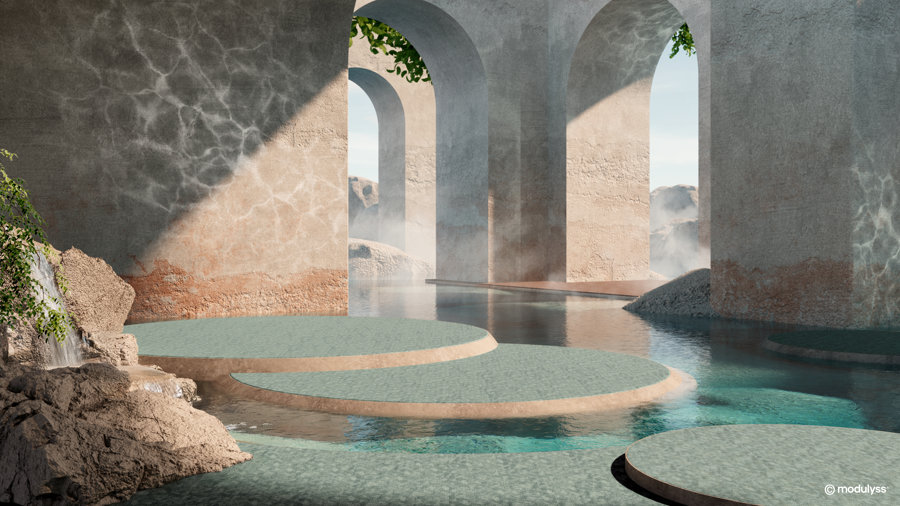 Modulyss heeft met het nieuwe designconcept Haelo nieuwe circulaire tapijttegels geïntroduceerd. MODULYSS Haelo Dreamscape 01 HR copyright